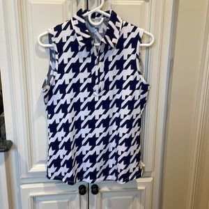 Jofit ladies golf shirt, medium, blue & white, like new.